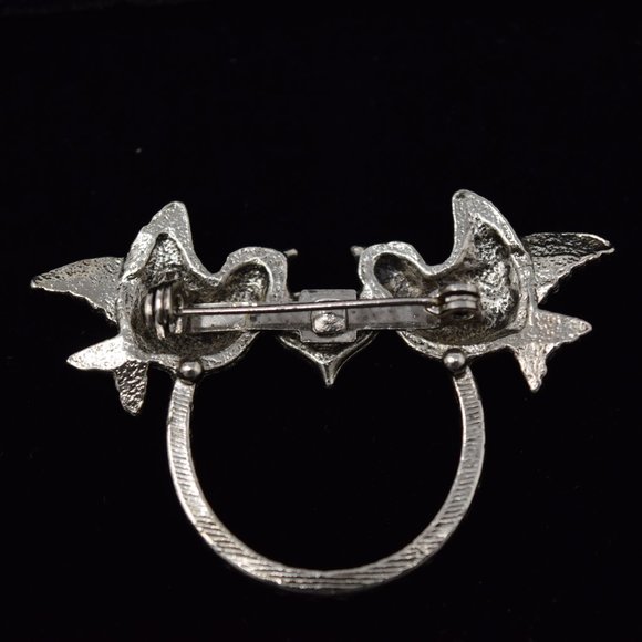 Vintage Love Birds Heart Brooch Doves Pin Silvertone Valentine Wedding - Picture 2 of 11